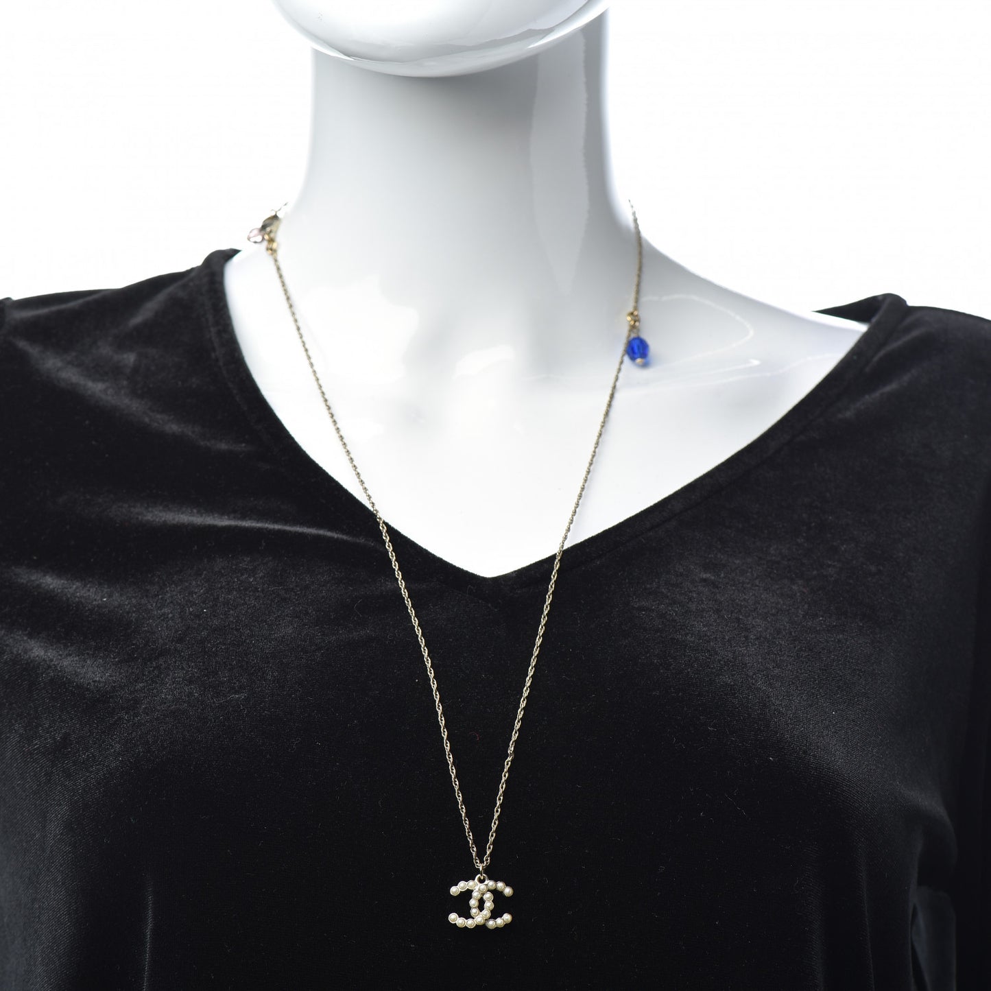 Pearl CC Pendant Necklace Gold