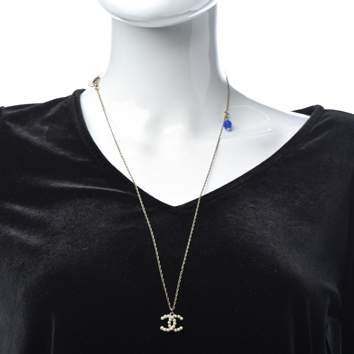 Chanel Pearl CC Pendant Necklace Gold 2 of 6