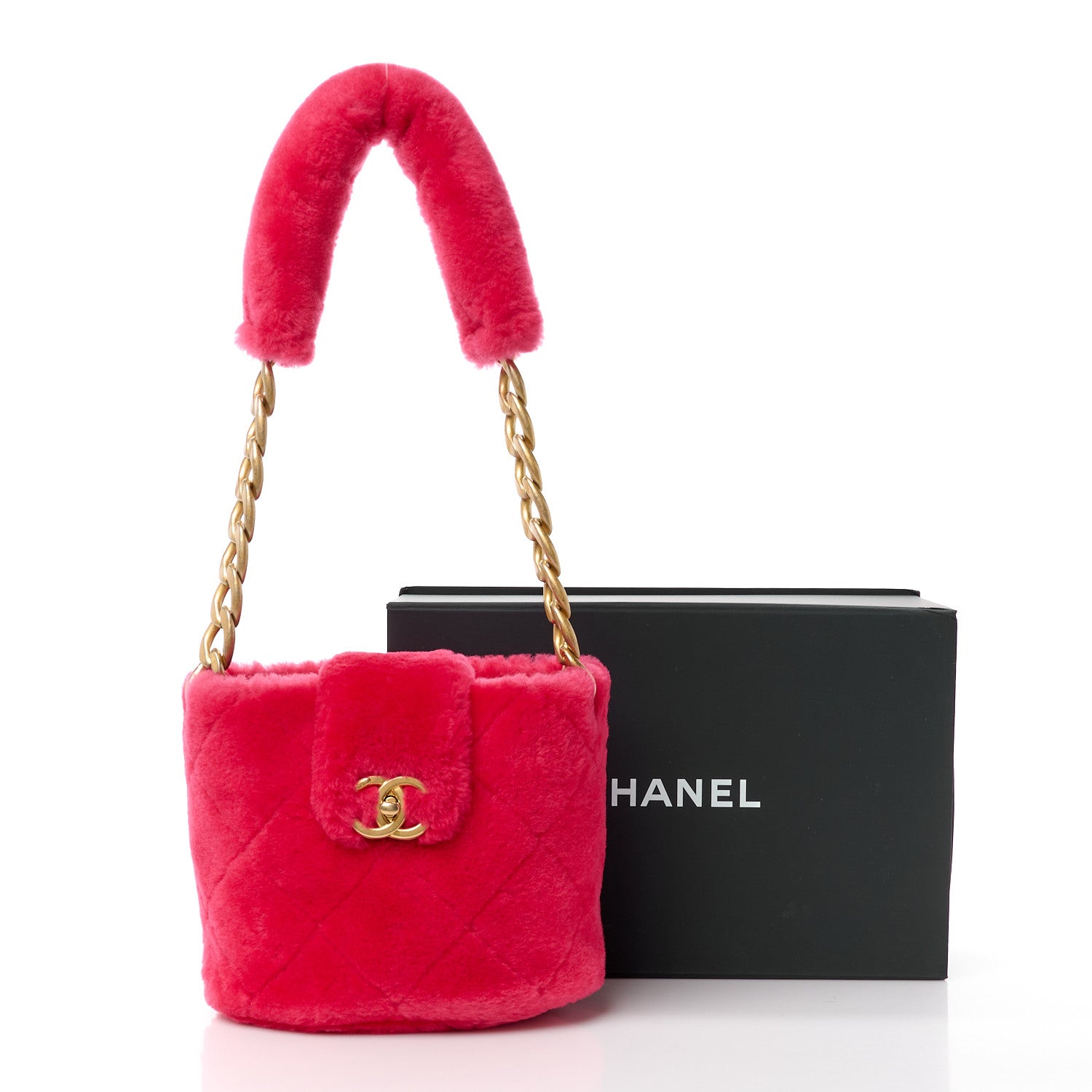 Chanel Shearling Quilted Bucket Bag Fuchsia 12 of 12