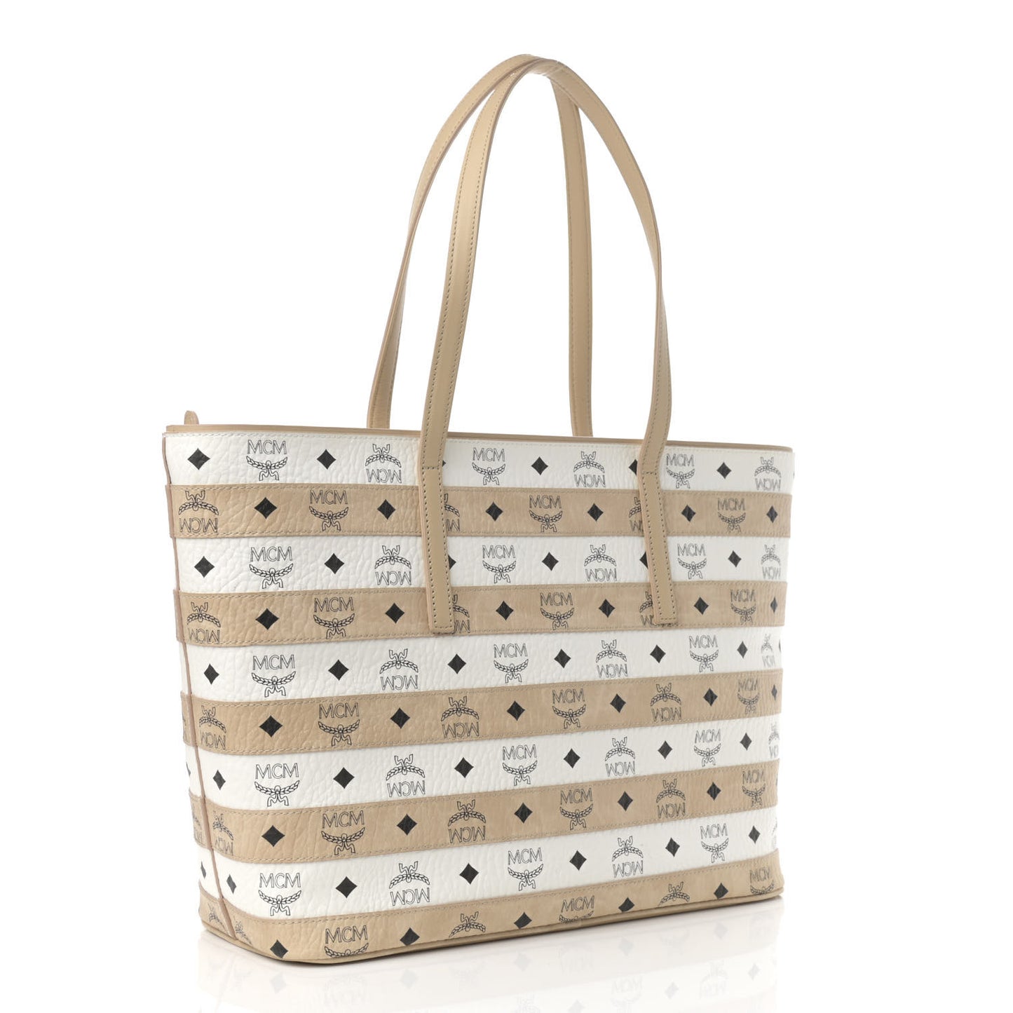 Visetos Striped Medium Anya Shopper Tote White Beige