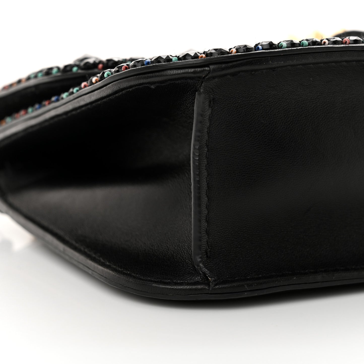 Vitello Beaded Medium Glam Lock Rockstud Flap Black
