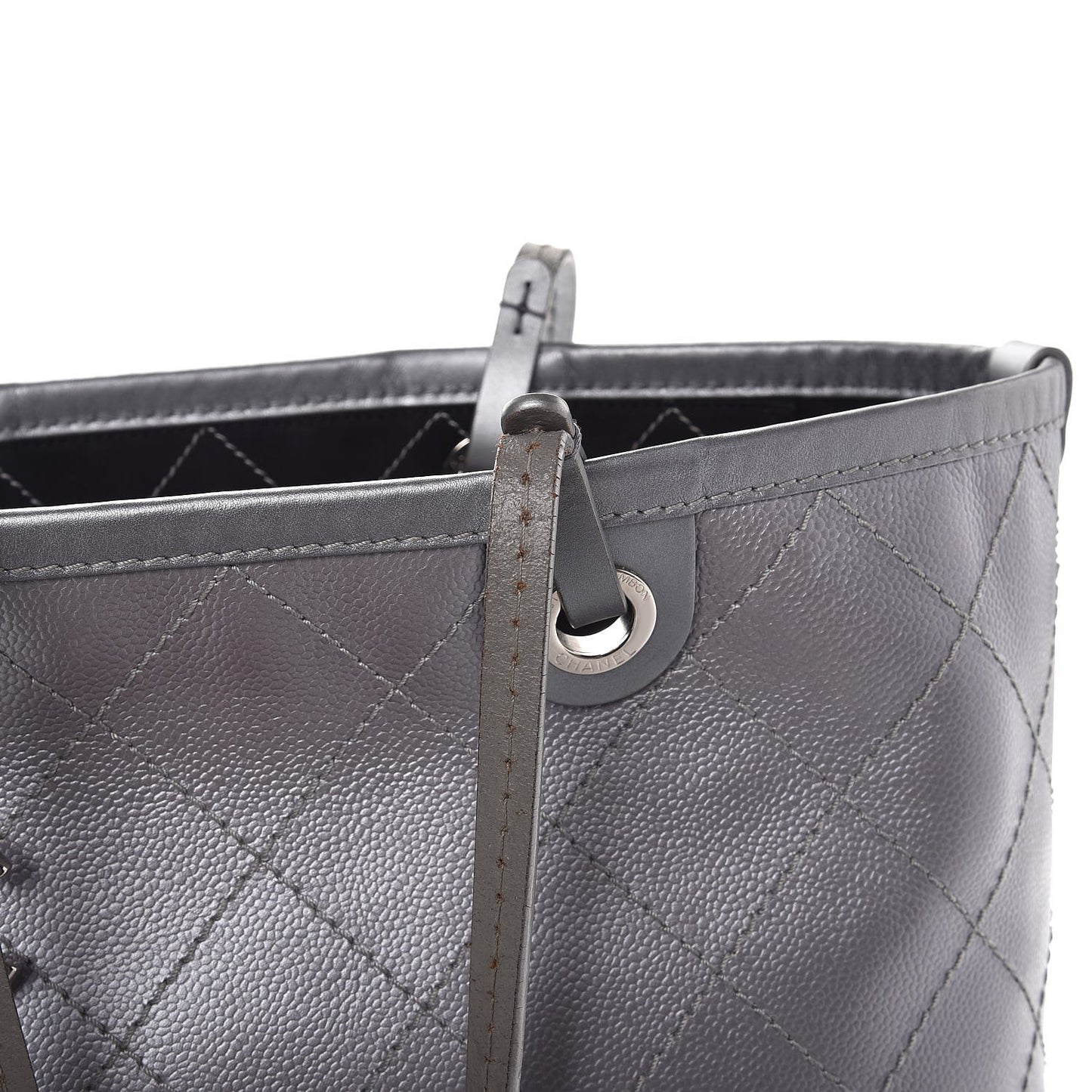 Metallic Grained Calfskin Shopping Fever Tote Silver