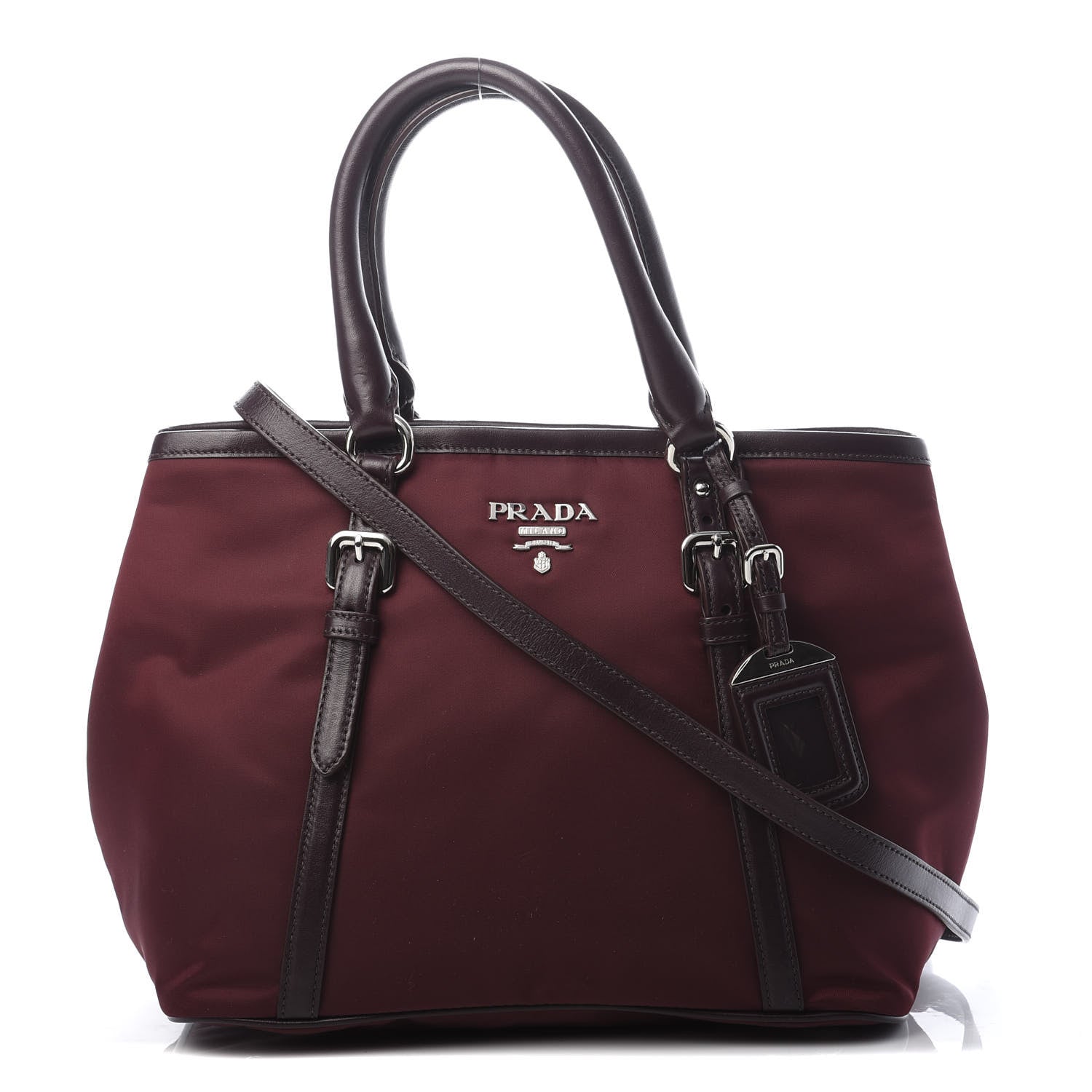 Prada Nylon Tessuto Soft Calf Tote Granato 1 of 10