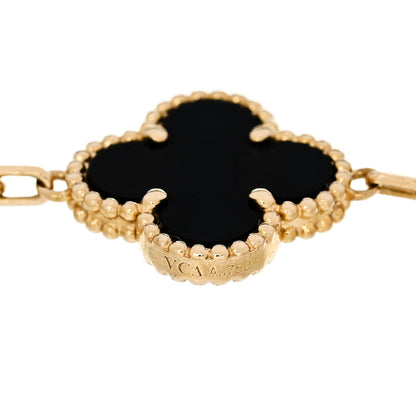 Van Cleef & Arpels 18K Yellow Gold Black Onyx 5 Motifs Vintage Alhambra Bracelet 3 of 5