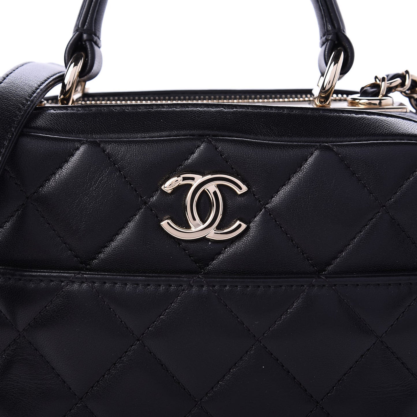 Lambskin Quilted Small Trendy CC Bowling Bag Black