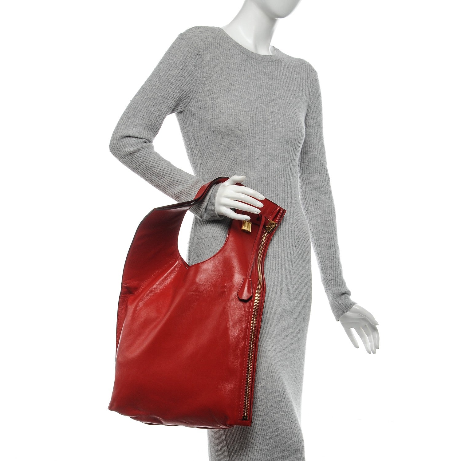 Tom Ford Ramskin Large Alix Padlock Zip Shoulder Bag Flame Red 2 of 7