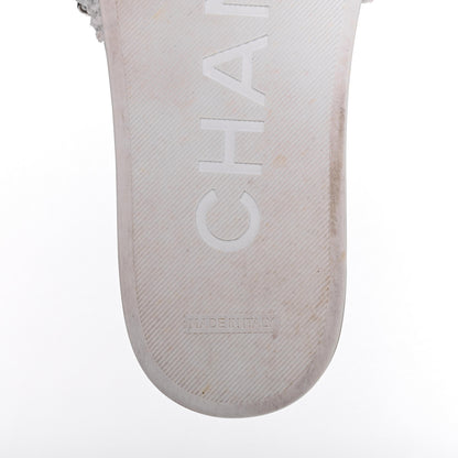 Chanel Tweed Lambskin Chain Flat Sandals 38 White 8 of 12