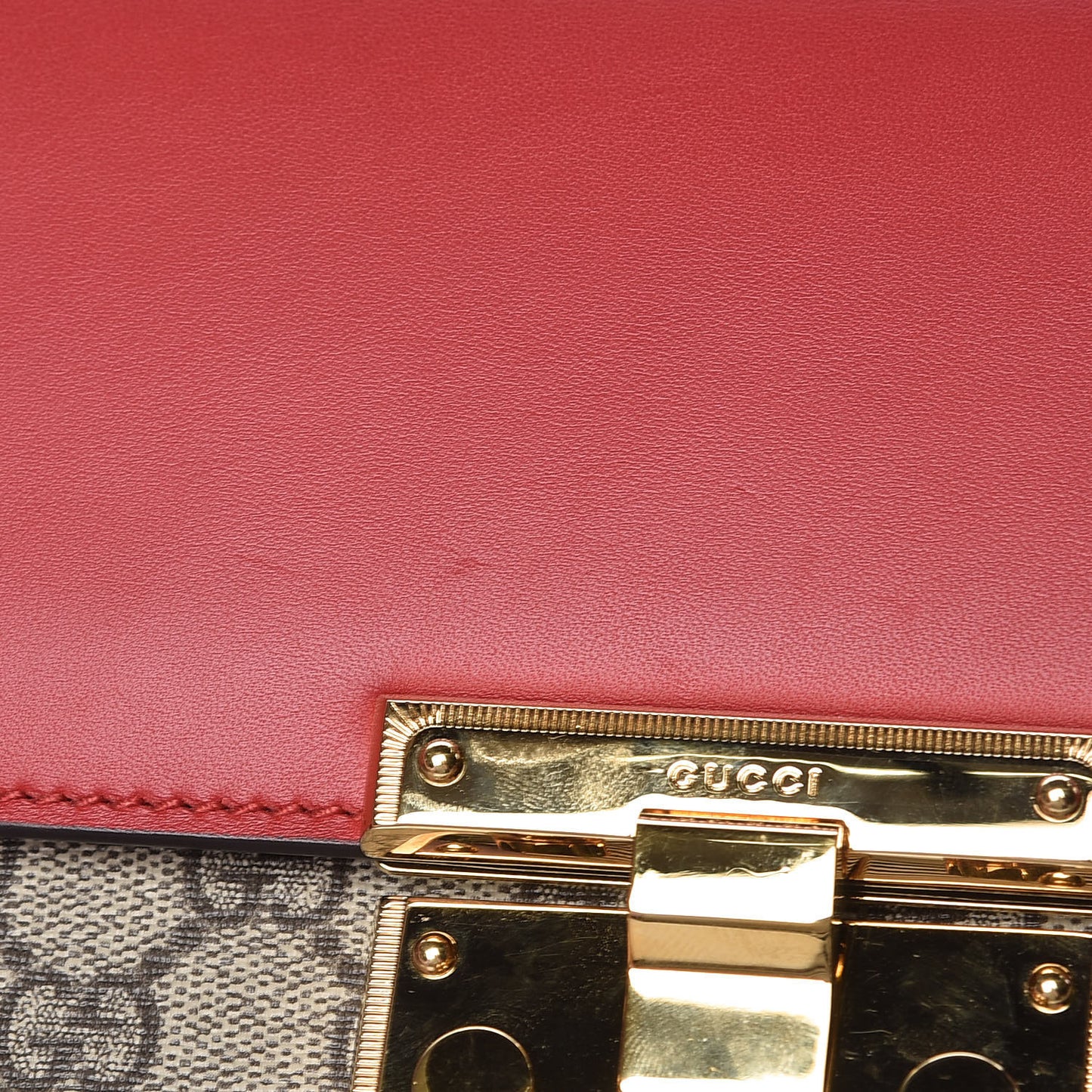 GG Supreme Monogram Calfskin Medium Padlock Top Handle Bag Beige Hibiscus Red New Rosette
