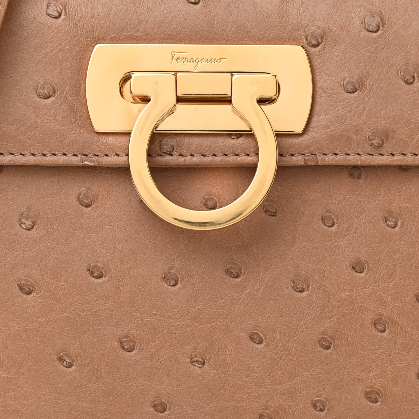 Ostrich Iconic Small Top Handle Bag Camel