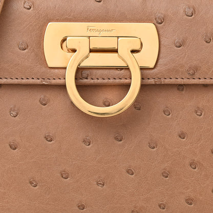 Salvatore Ferragamo Ostrich Iconic Small Top Handle Bag Camel 8 of 10
