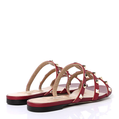 Valentino Garavani Nappa Rockstud Caged Flat Slide Sandals 36 Rubino 3 of 4