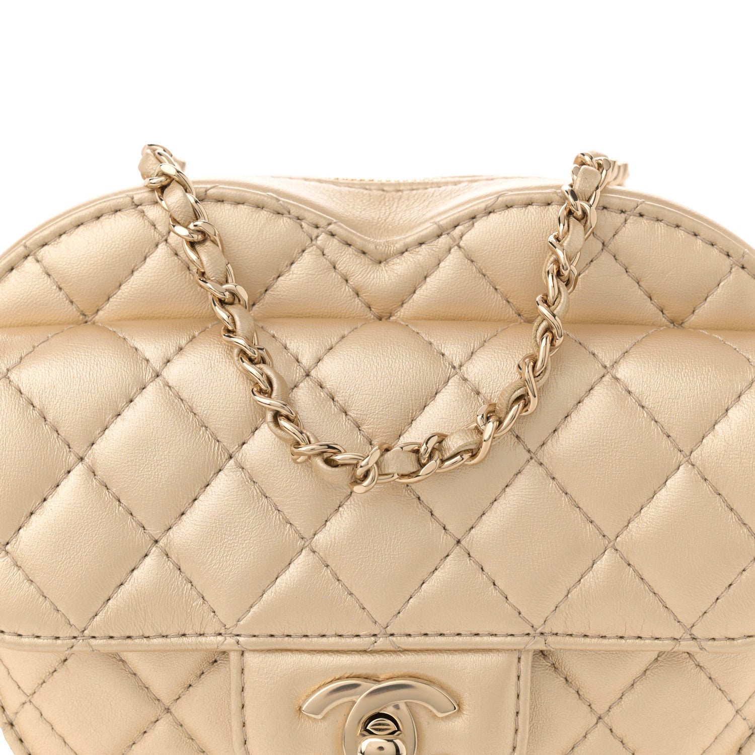 Chanel Metallic Lambskin Quilted CC In Love Heart Bag Gold 8 of 11