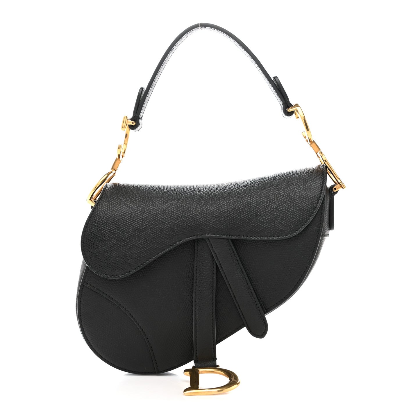 Grained Calfskin Mini Saddle Bag Black