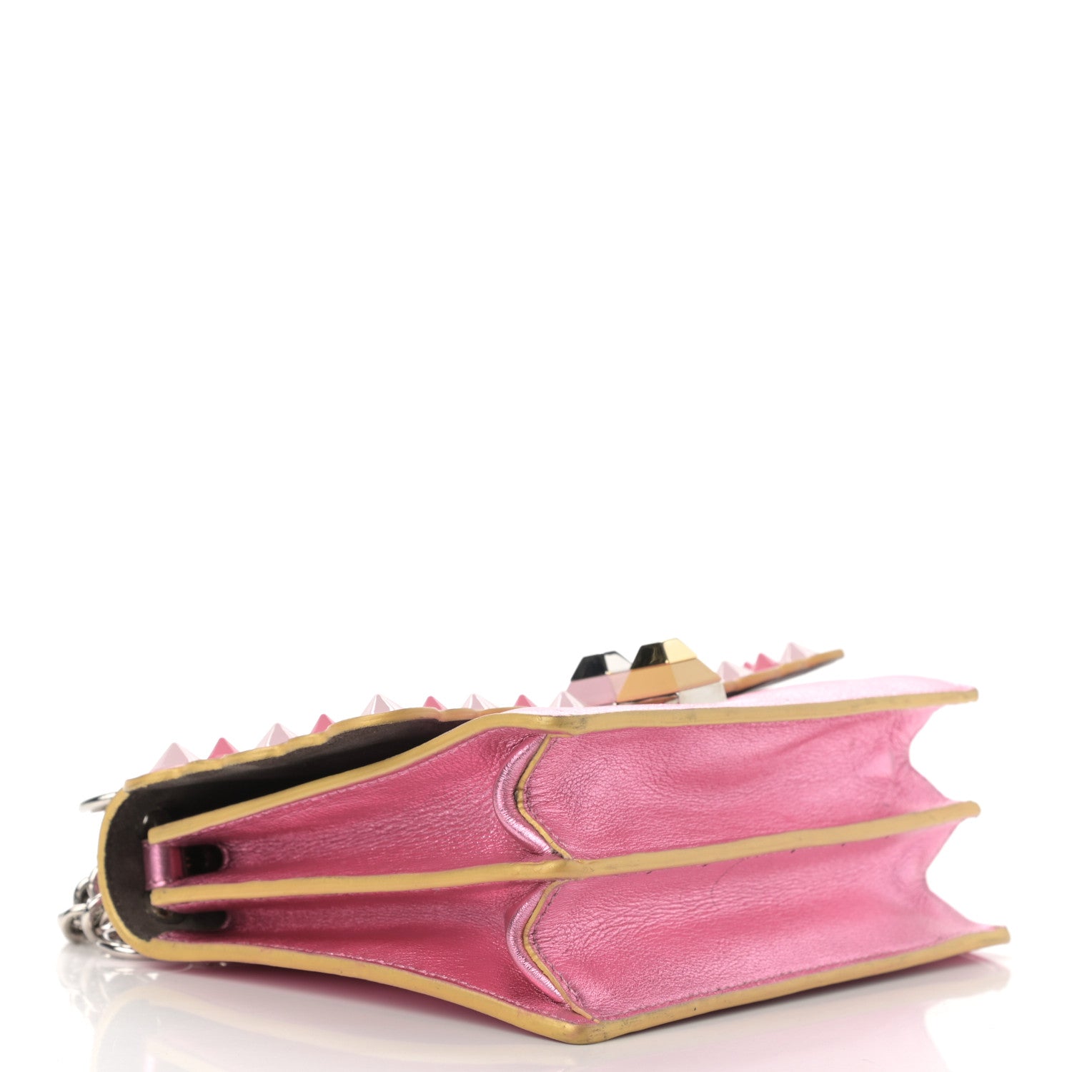 Fendi Vitello Catalan Mirror Scalloped Multi Studded Small Kan I Shoulder Bag Fuxia Chiaro 4 of 10