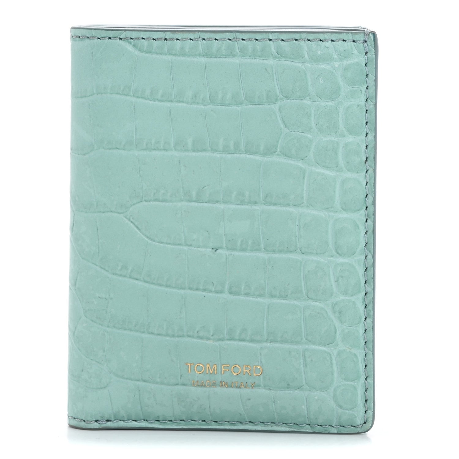Tom Ford Calfskin Crocodile Embossed Bi-Fold Card Case Pastel Turquoise 1 of 11