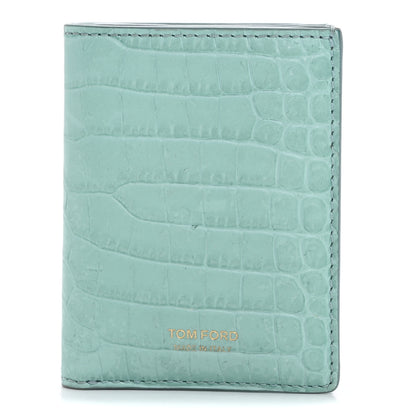 Tom Ford Calfskin Crocodile Embossed Bi-Fold Card Case Pastel Turquoise 1 of 11