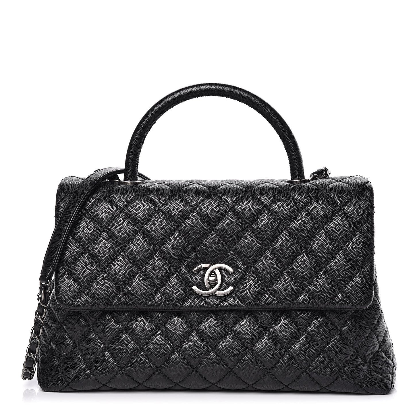 Caviar Quilted Medium Coco Handle Flap Black