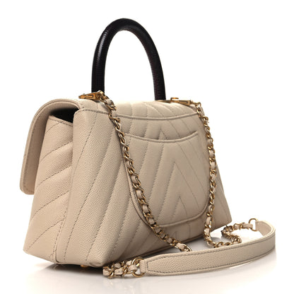 Chanel Caviar Lizard Chevron Quilted Mini Coco Handle Flap Ivory 3 of 10