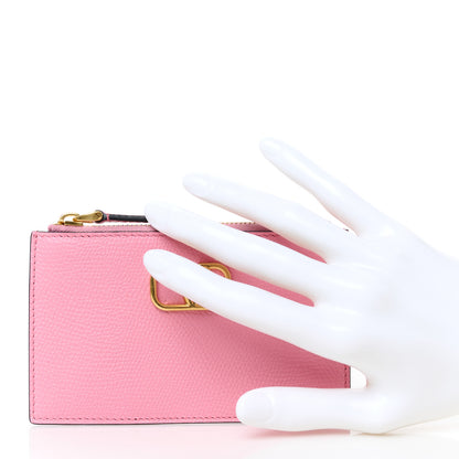 Valentino Garavani Grained Calfskin VLogo Coin Case Card Holder Pink 2 of 8