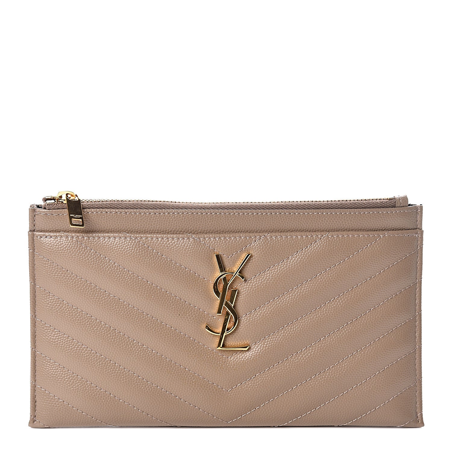 Saint Laurent Grain De Poudre Chevron Monogram Bill Pouch Dusty Grey 1 of 7