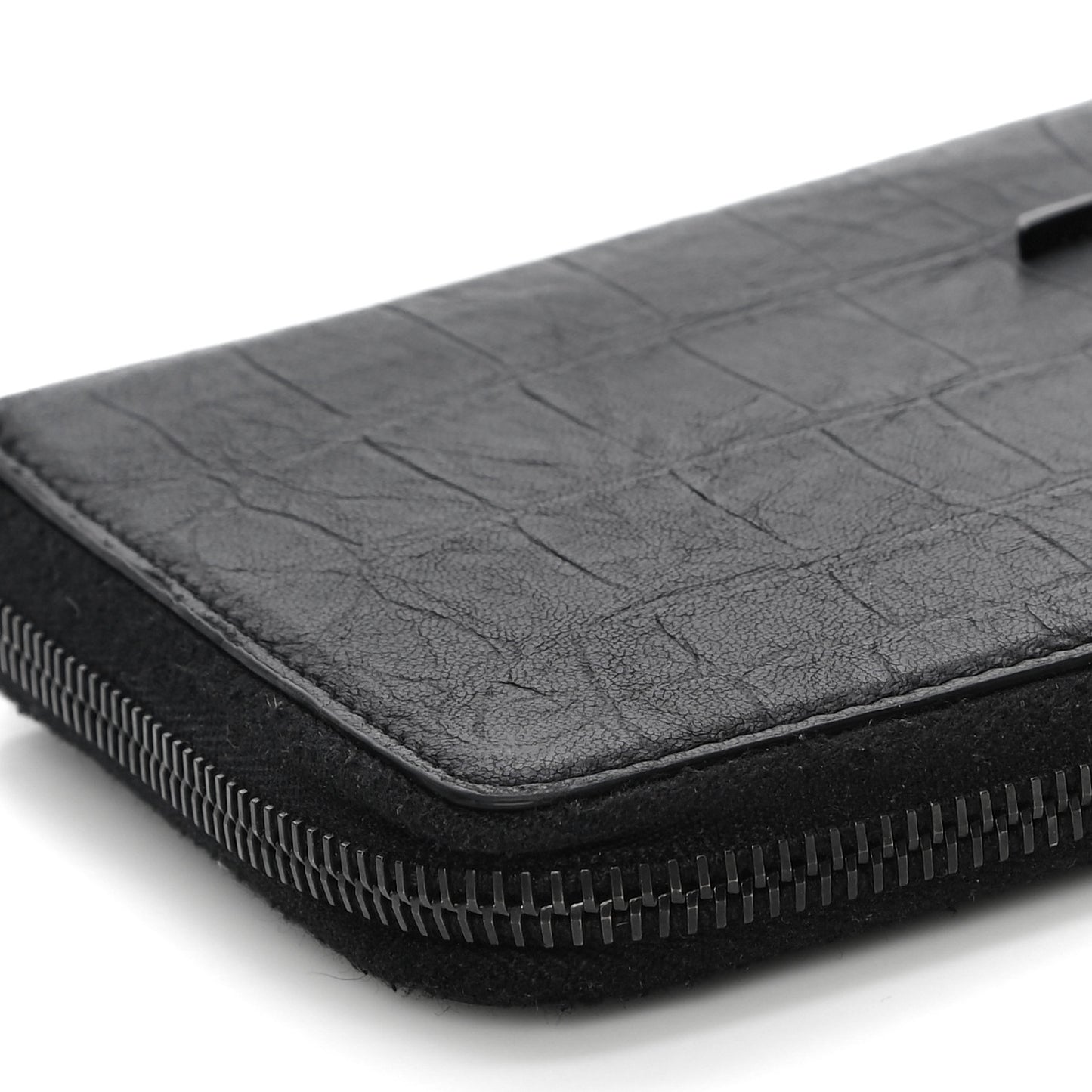 Crocodile Embossed Sheepskin Mens Zip Around Continental Wallet Black