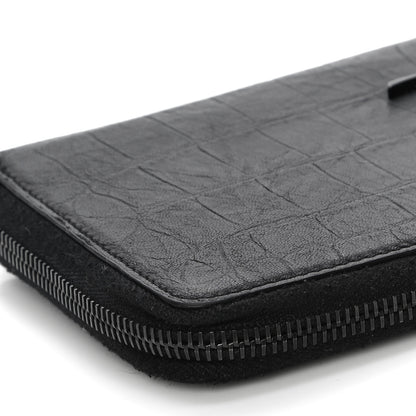 Saint Laurent Crocodile Embossed Sheepskin Mens Zip Around Continental Wallet Black 10 of 14
