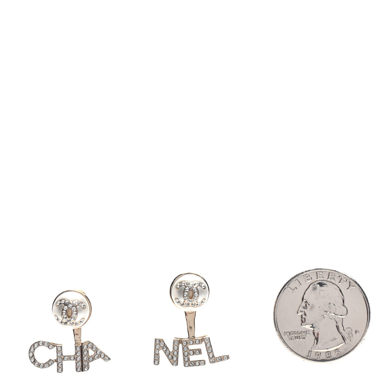 Chanel Pearl Crystal Logo Earrings Gold Pearly White 2 of 5