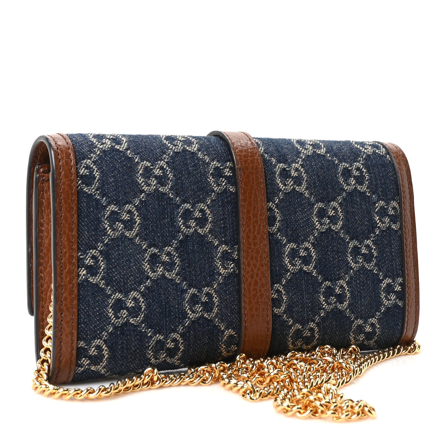 Gucci New Denim GG Monogram Jackie 1961 Chain Wallet Blue Tea Cuir 3 of 8