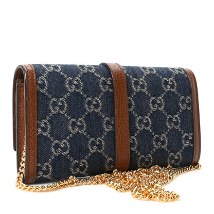 Gucci New Denim GG Monogram Jackie 1961 Chain Wallet Blue Tea Cuir 3 of 8
