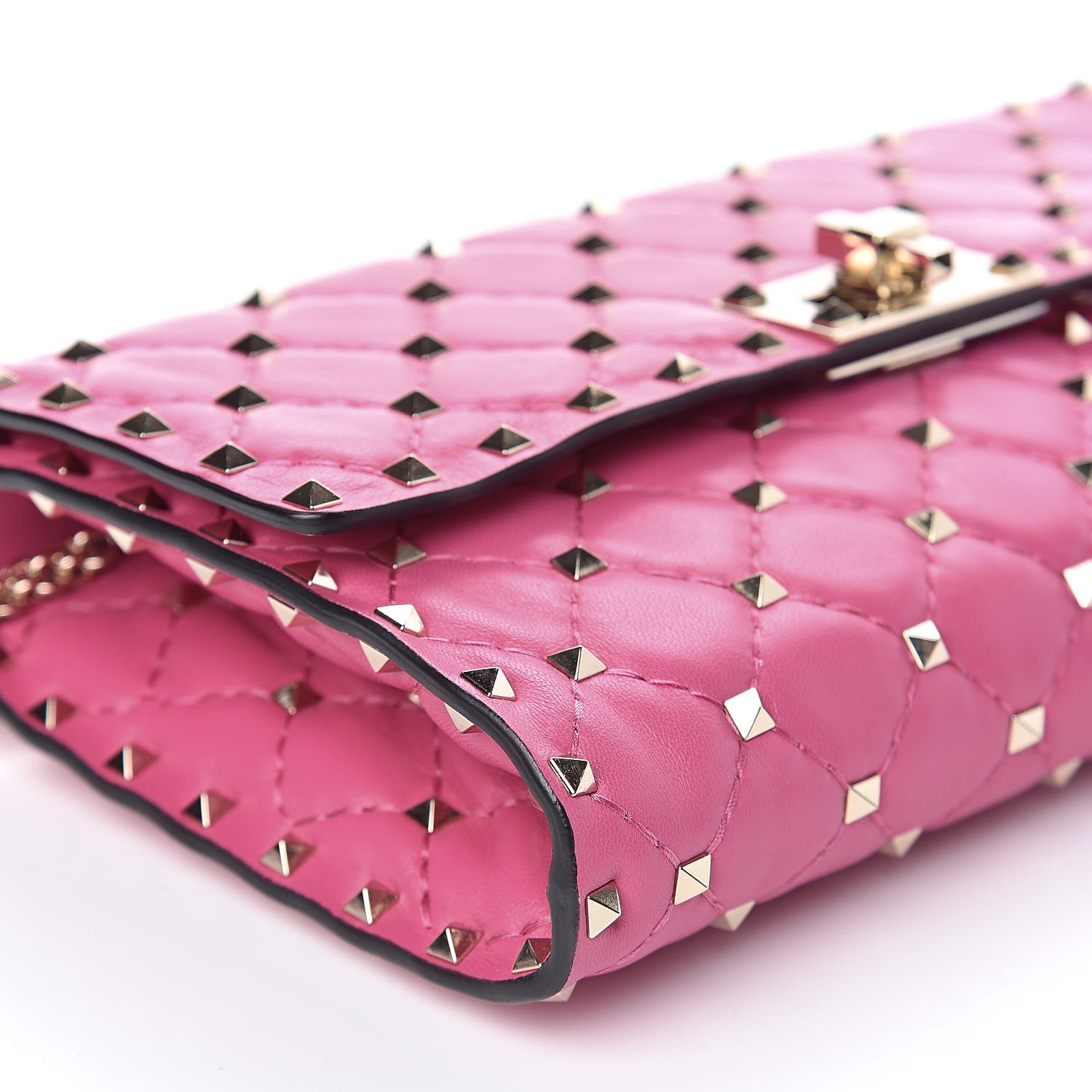 Valentino Garavani Nappa Rockstud Spike Wallet On Chain Pink Orchid 7 of 9
