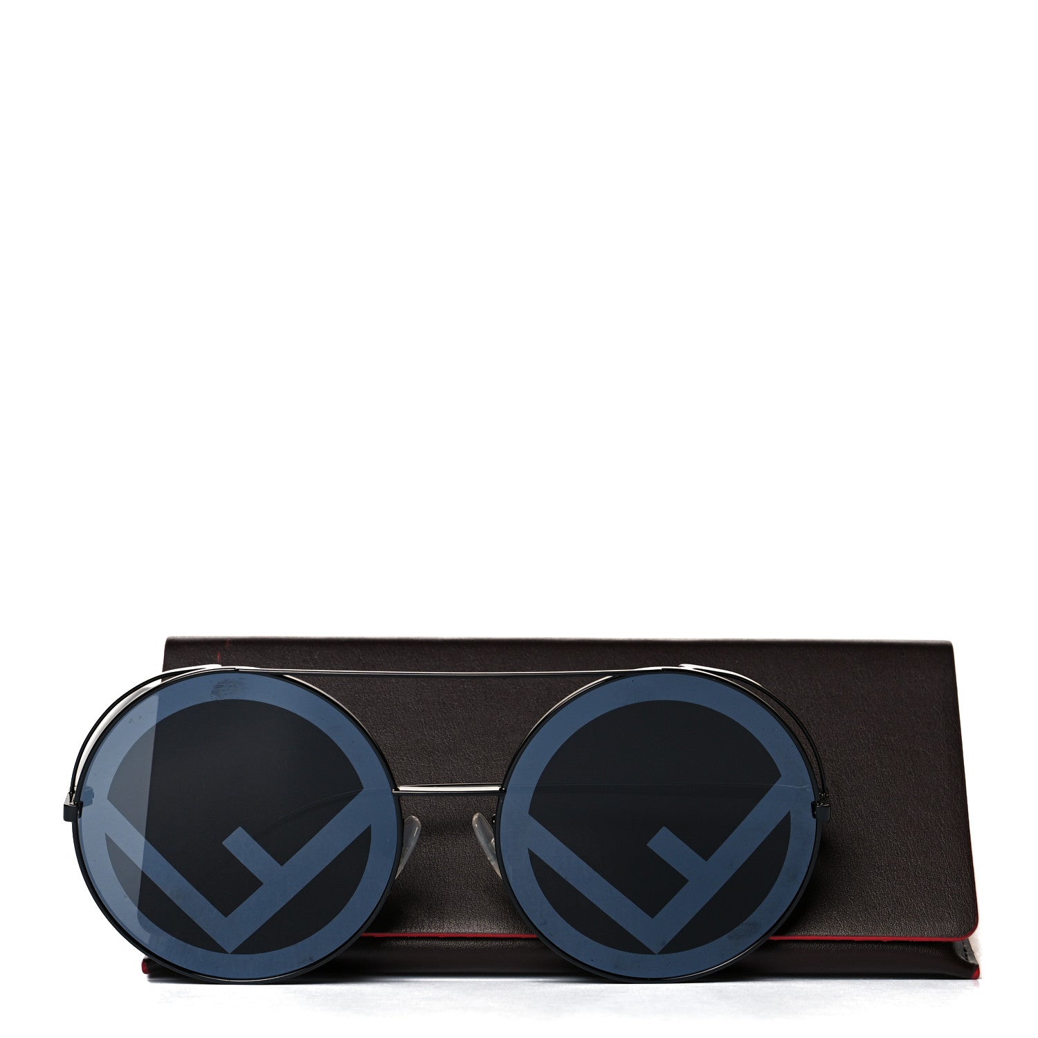 Fendi Metal F is Fendi Printed Run Away Round Frame Sunglasses FF 0285/S Black 7 of 7