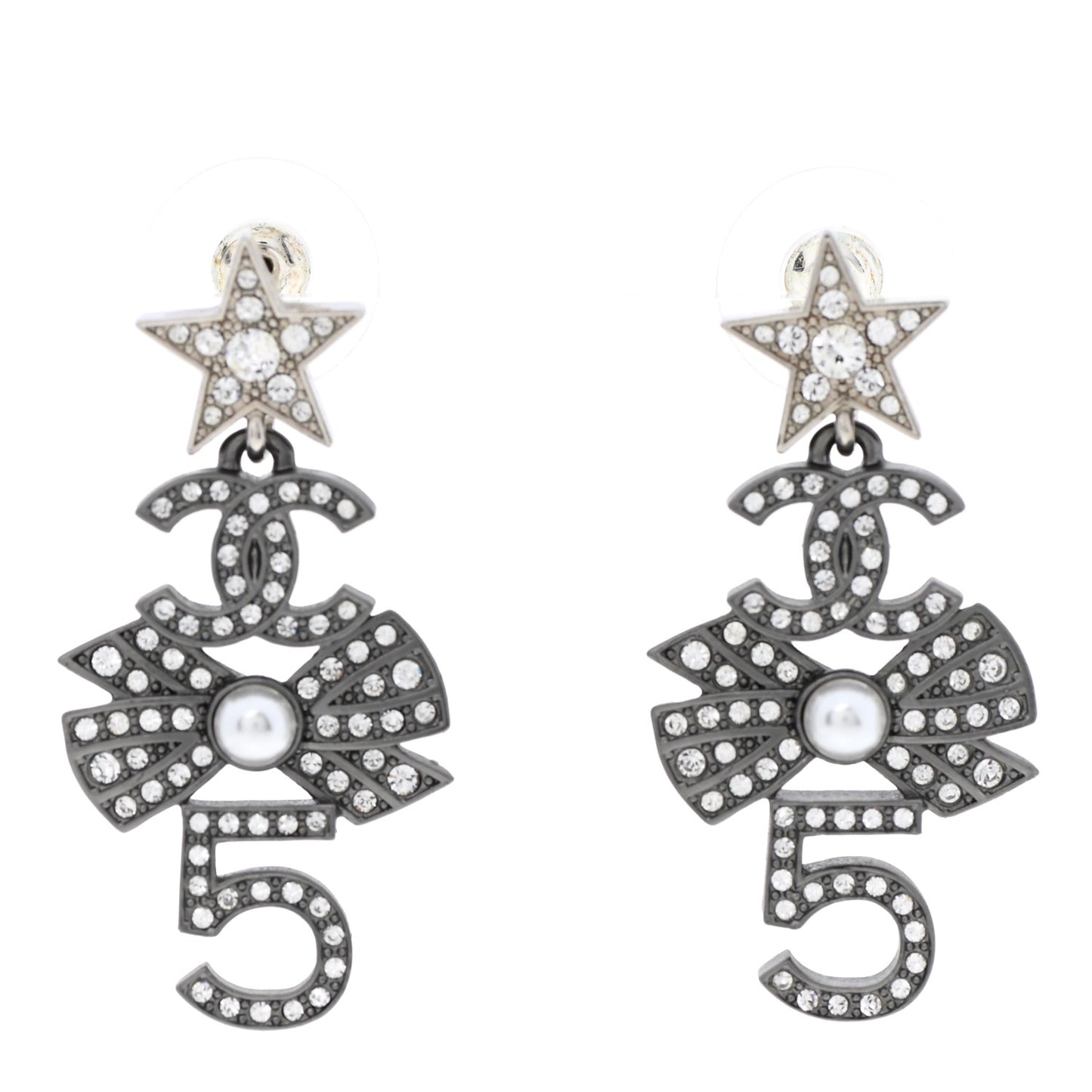 Ruthenium Crystal Pearl CC Drop Earrings
