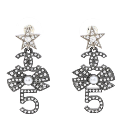 Chanel Ruthenium Crystal Pearl CC Drop Earrings 1 of 5