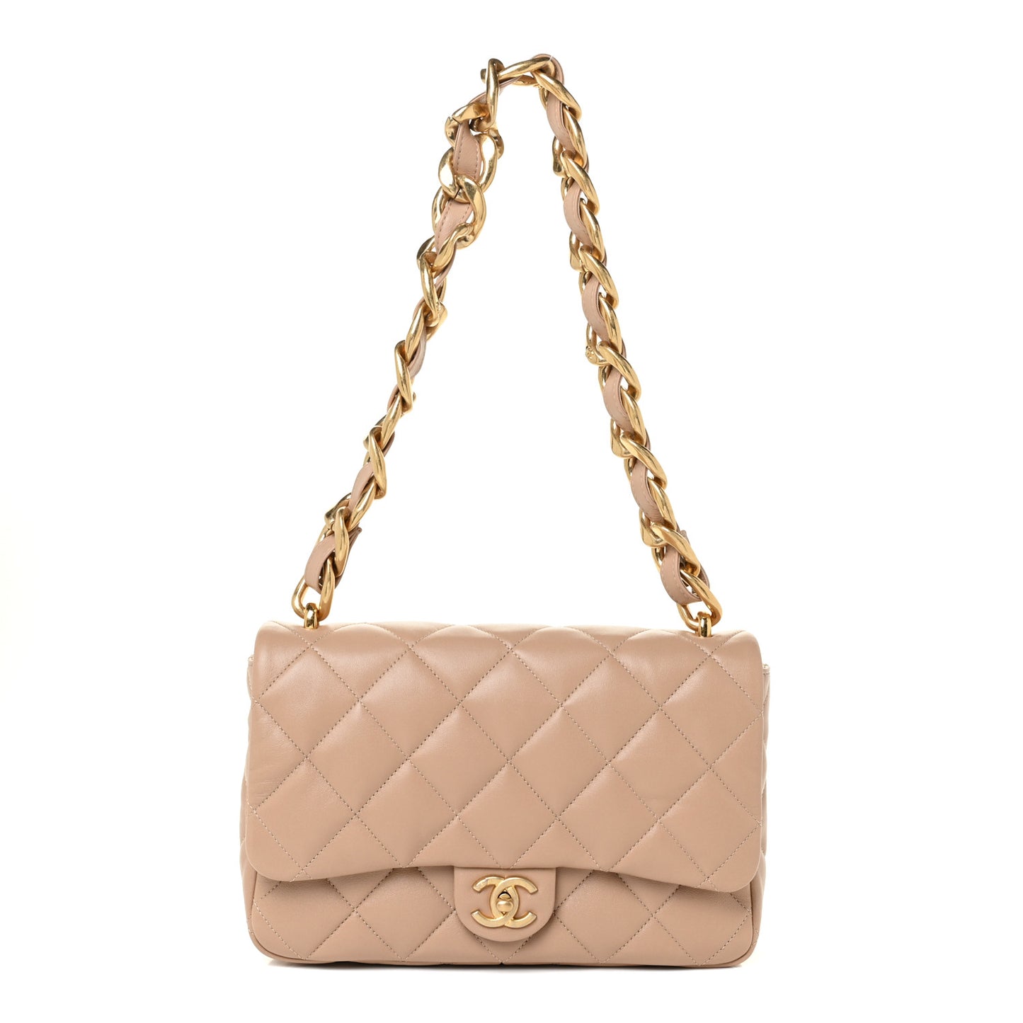 Lambskin Quilted Large CC Funky Town Flap Beige