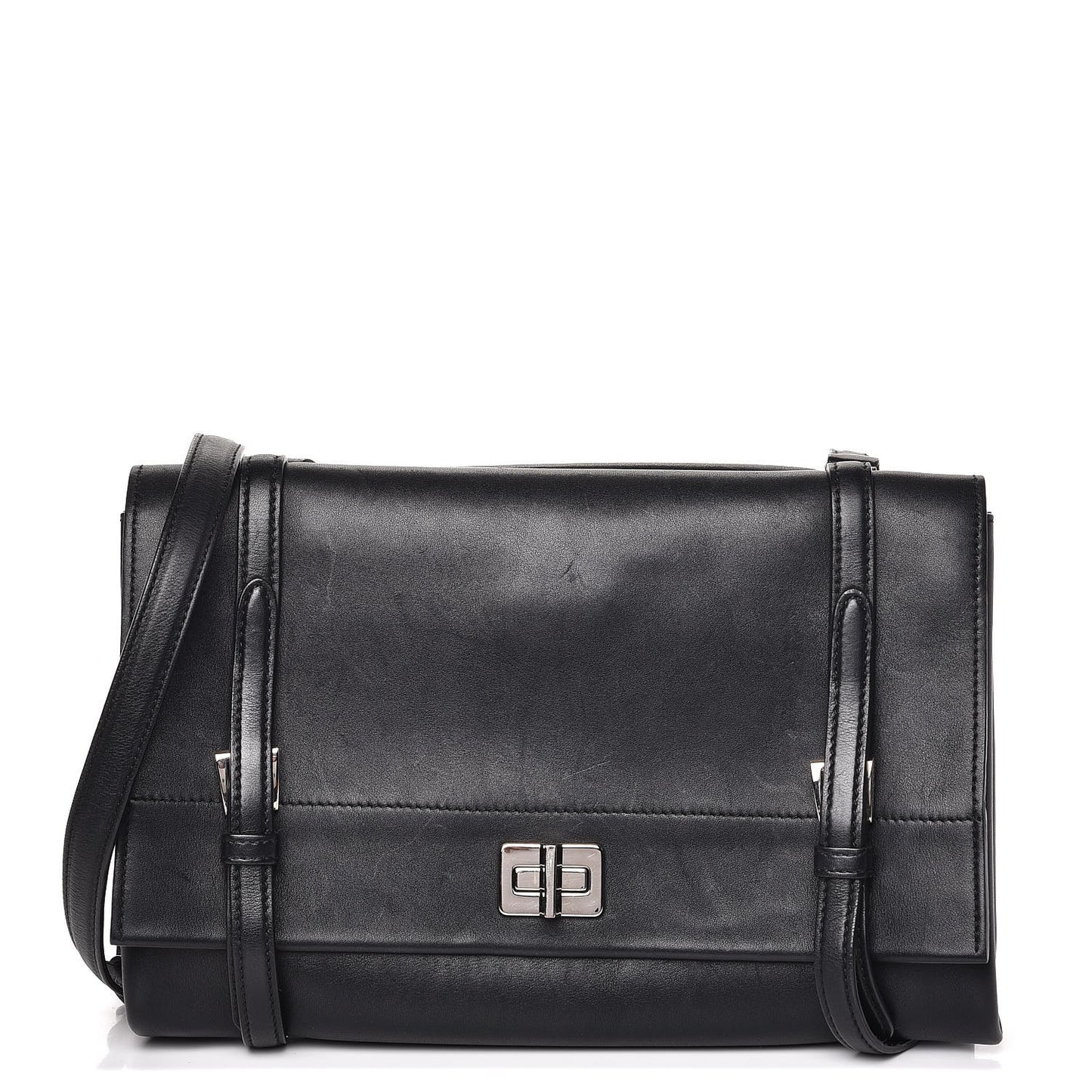 Vitello Soft Double Flap Shoulder Bag Nero Black