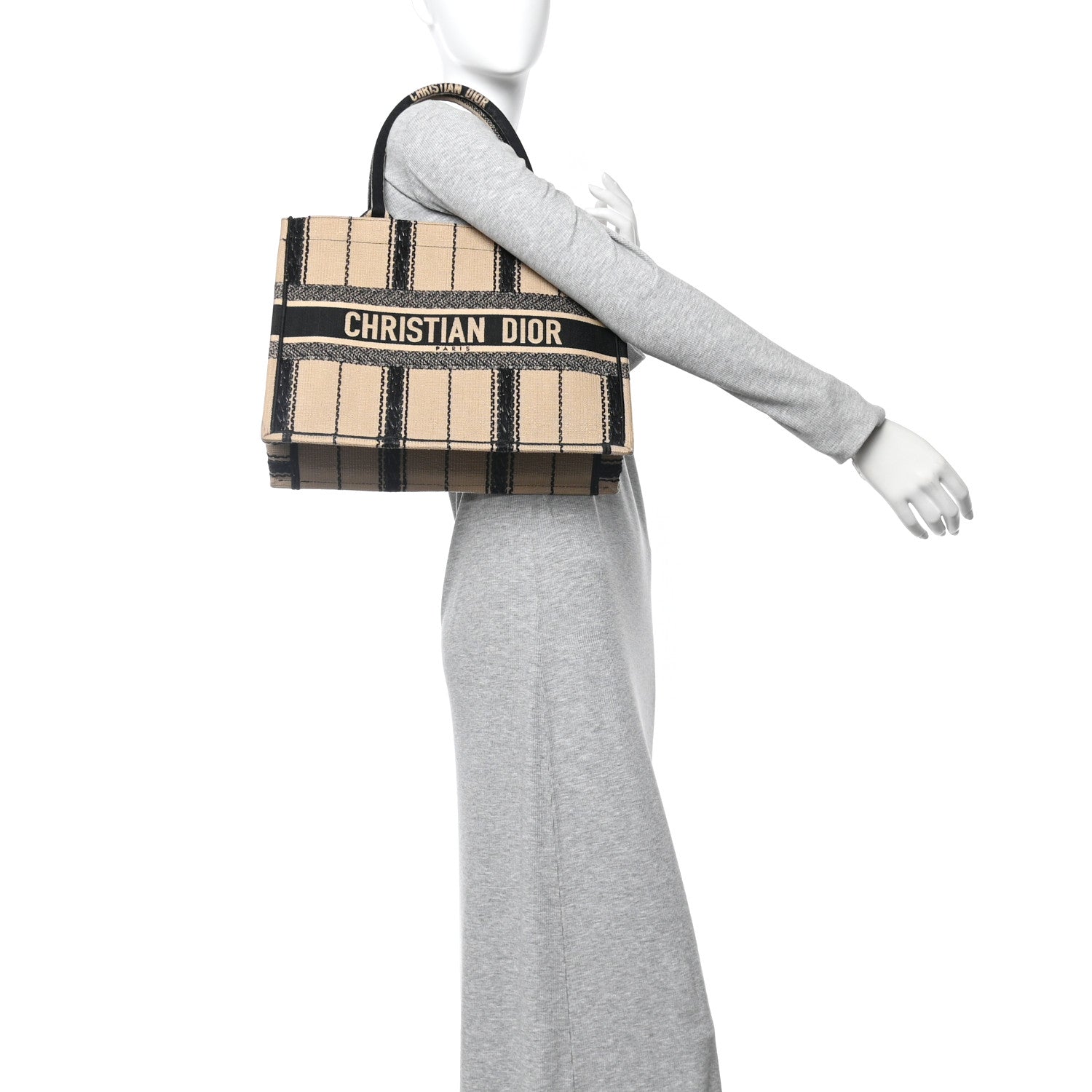 Christian Dior Canvas Embroidered Medium Bayadere Book Tote Black Beige 2 of 10