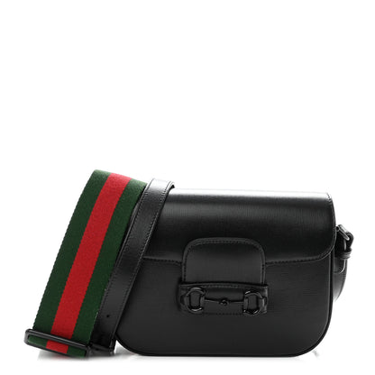 Gucci Azalea Calfskin Web Monochrome Small Horsebit 1955 Shoulder Bag Black 1 of 9