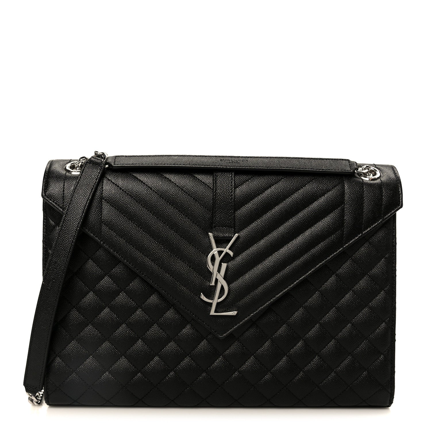 Saint Laurent Grain De Poudre Textured Mixed Matelasse Large Triquilt Monogram Satchel Black 1 of 11