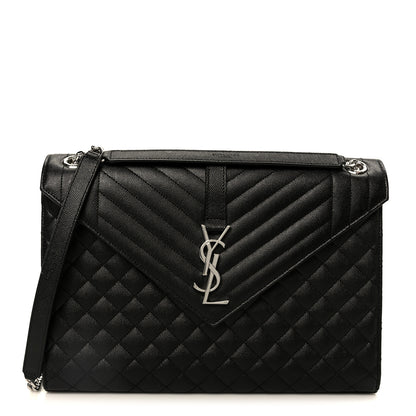 Saint Laurent Grain De Poudre Textured Mixed Matelasse Large Triquilt Monogram Satchel Black 1 of 11
