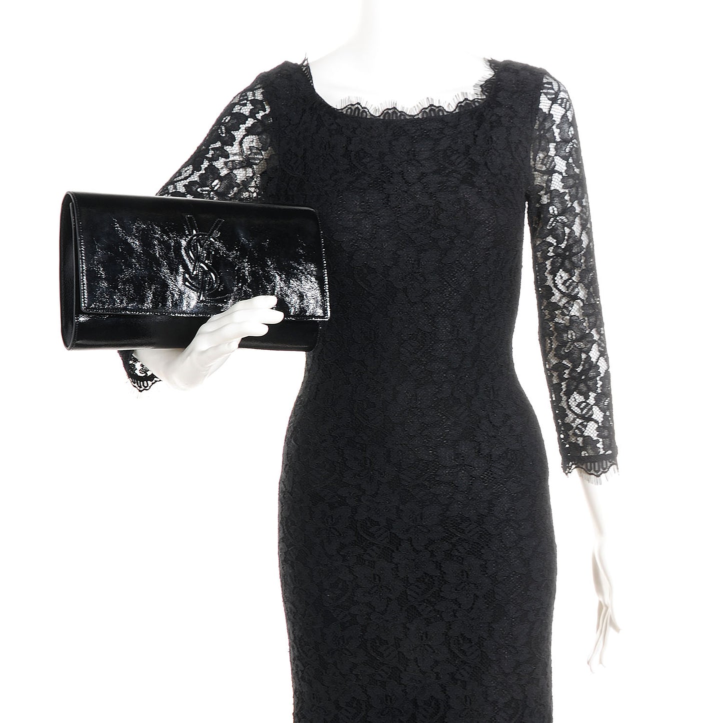 Textured Patent Monogram Large Belle De Jour Clutch Black