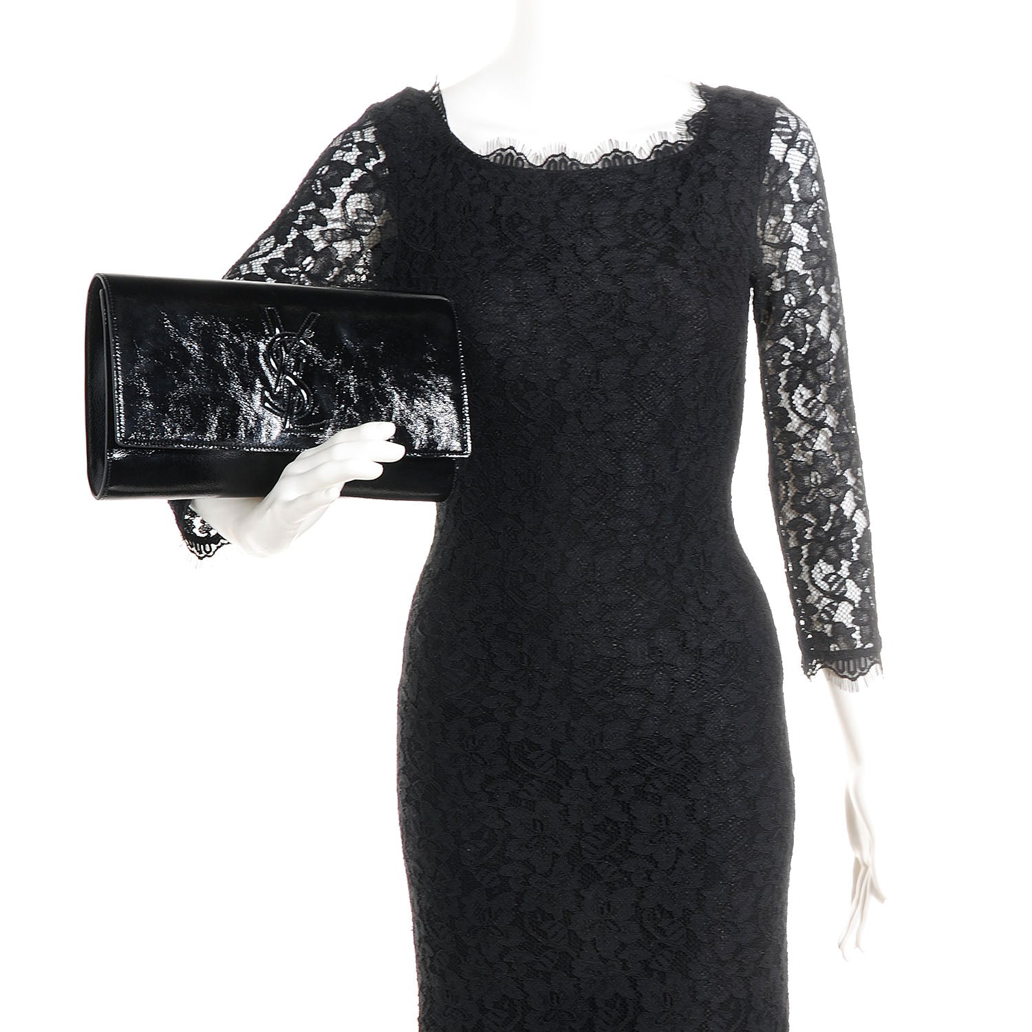 Saint Laurent Textured Patent Monogram Large Belle De Jour Clutch Black 2 of 7