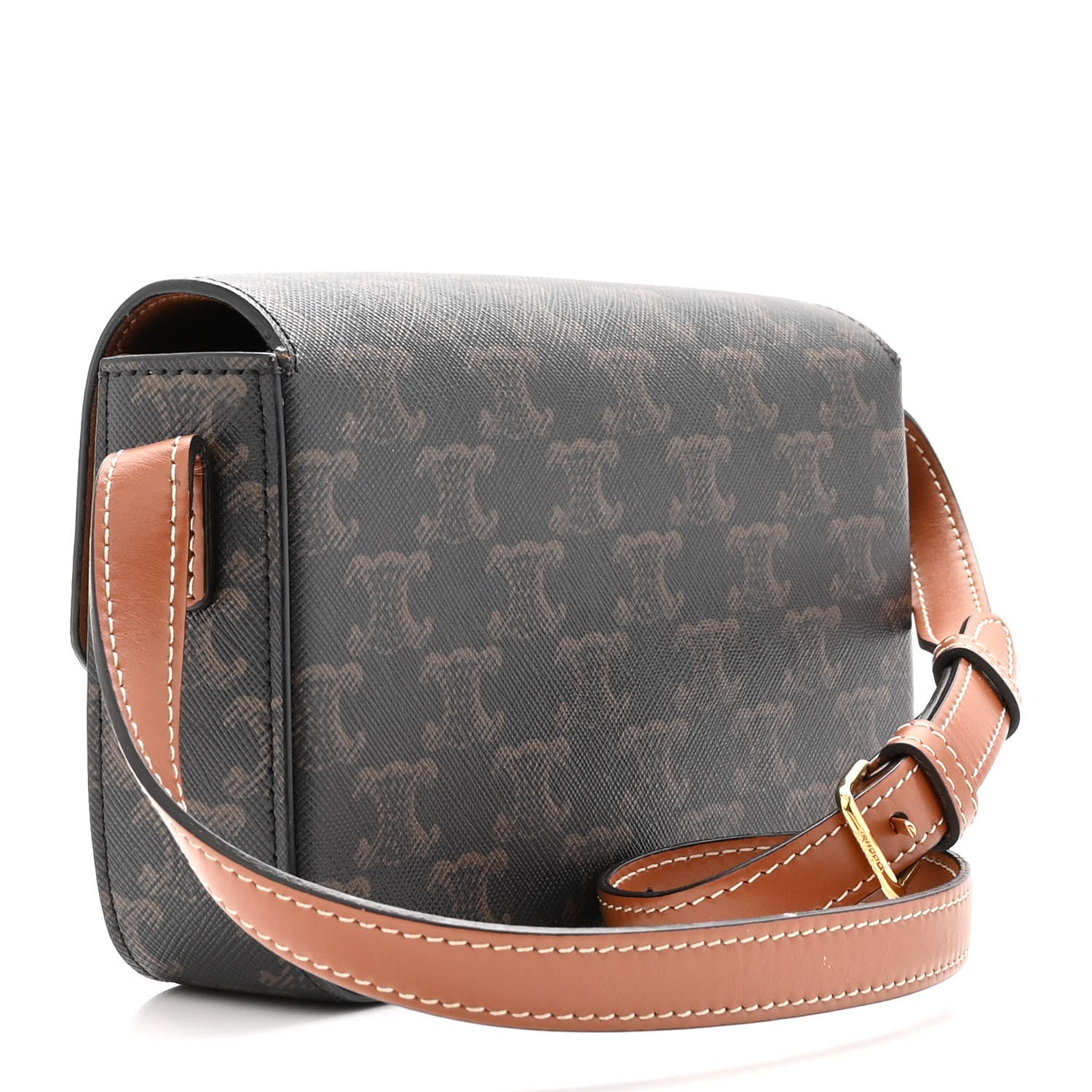 Celine Canvas Calfskin Triomphe Shoulder Bag Tan 3 of 9