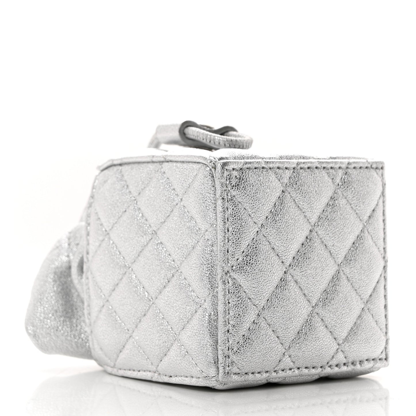 Metallic Caviar Quilted Mini Drawstring Bucket Bag Silver