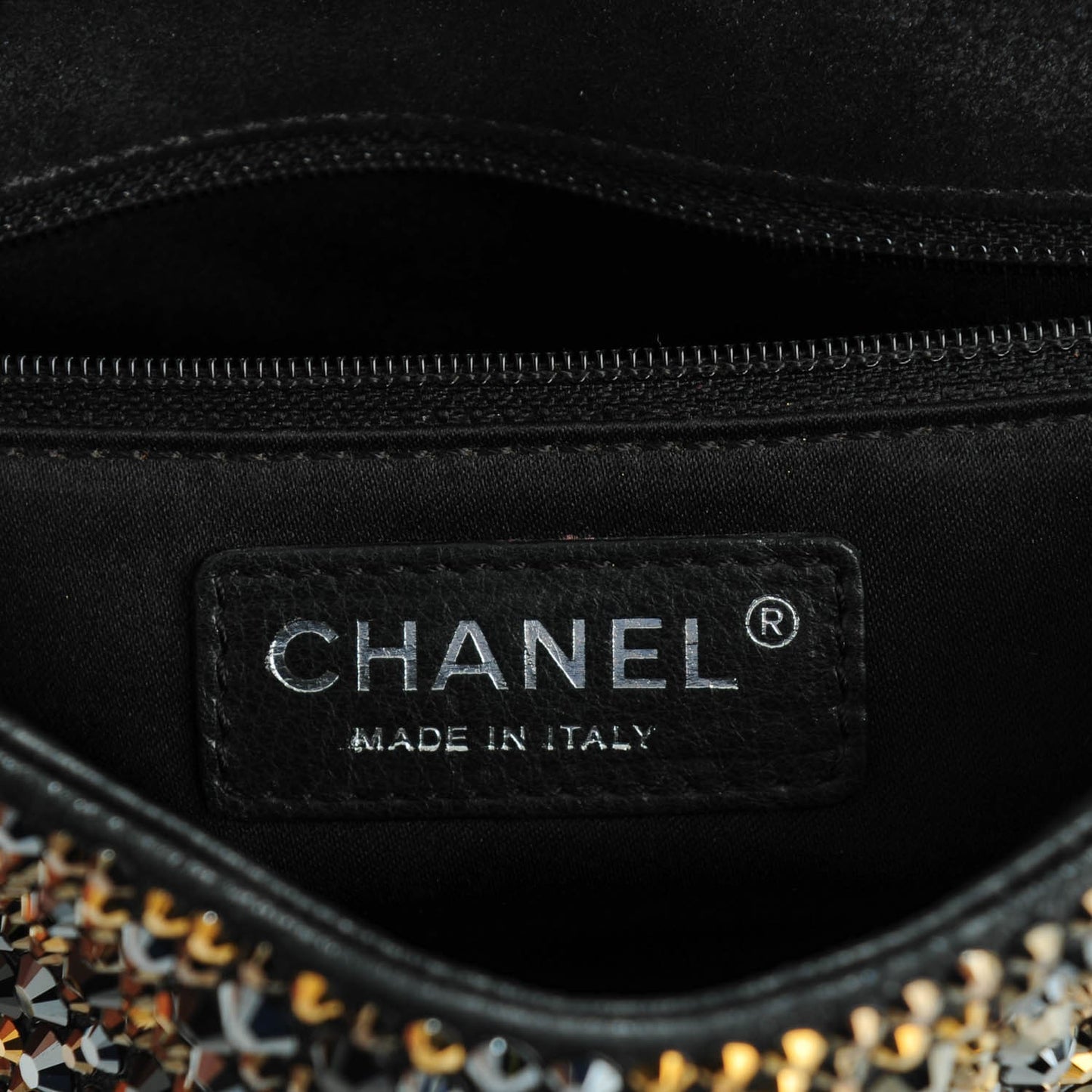 Strass Suede Mini Flap Black Gold