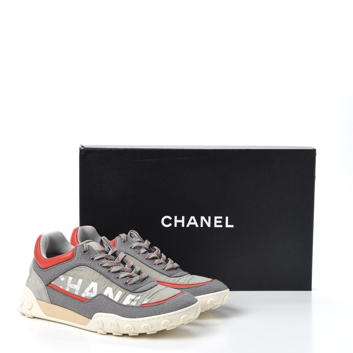 Nylon Calfskin Suede Mens CC Sneakers 41 Grey Orange