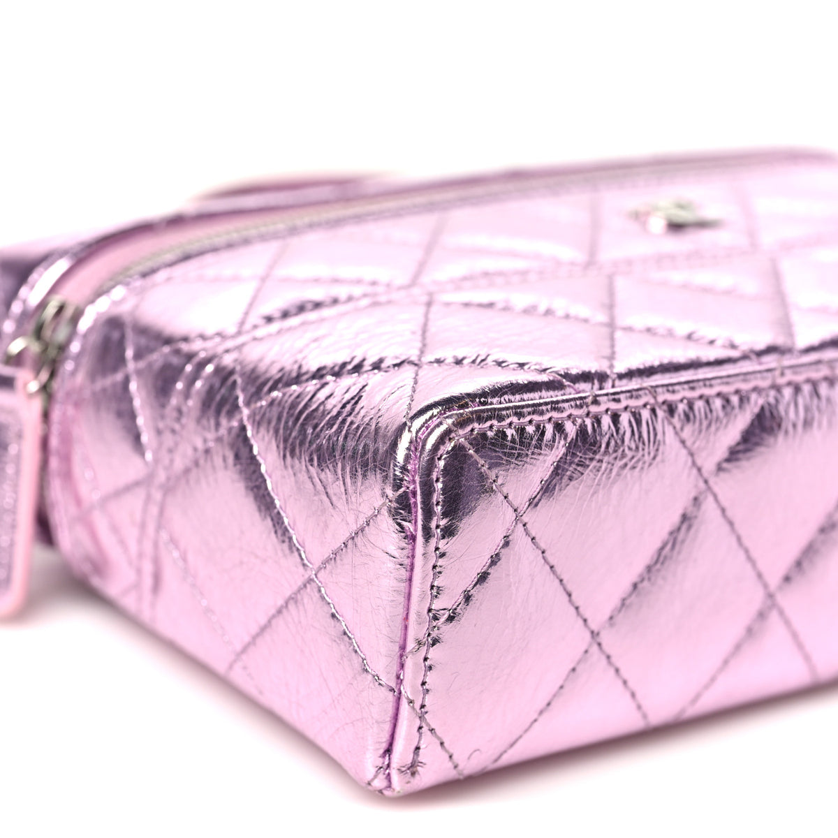 Metallic Calfskin Quilted Slim Vanity With Chain Pink