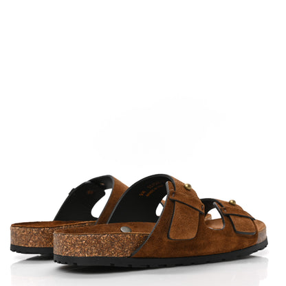 Saint Laurent Suede Jimmy 2Bridle Cross Slides 37 Brown 4 of 9