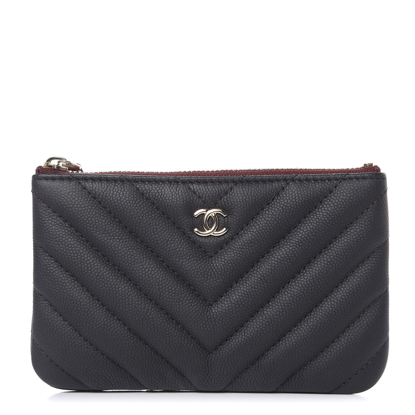 Caviar Chevron Quilted Small Cosmetic Case Black