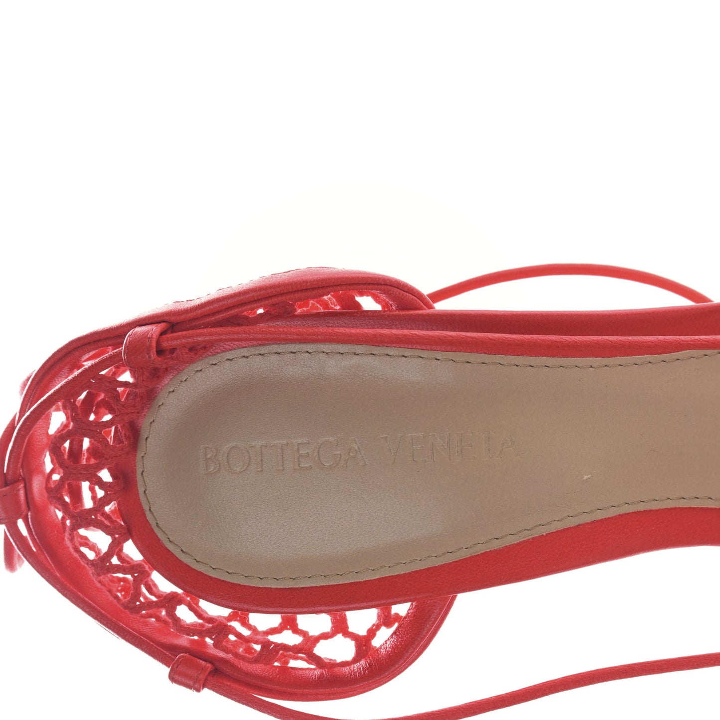Mesh Nappa Stretch Ankle Tie 90mm Sandals 38.5 Red