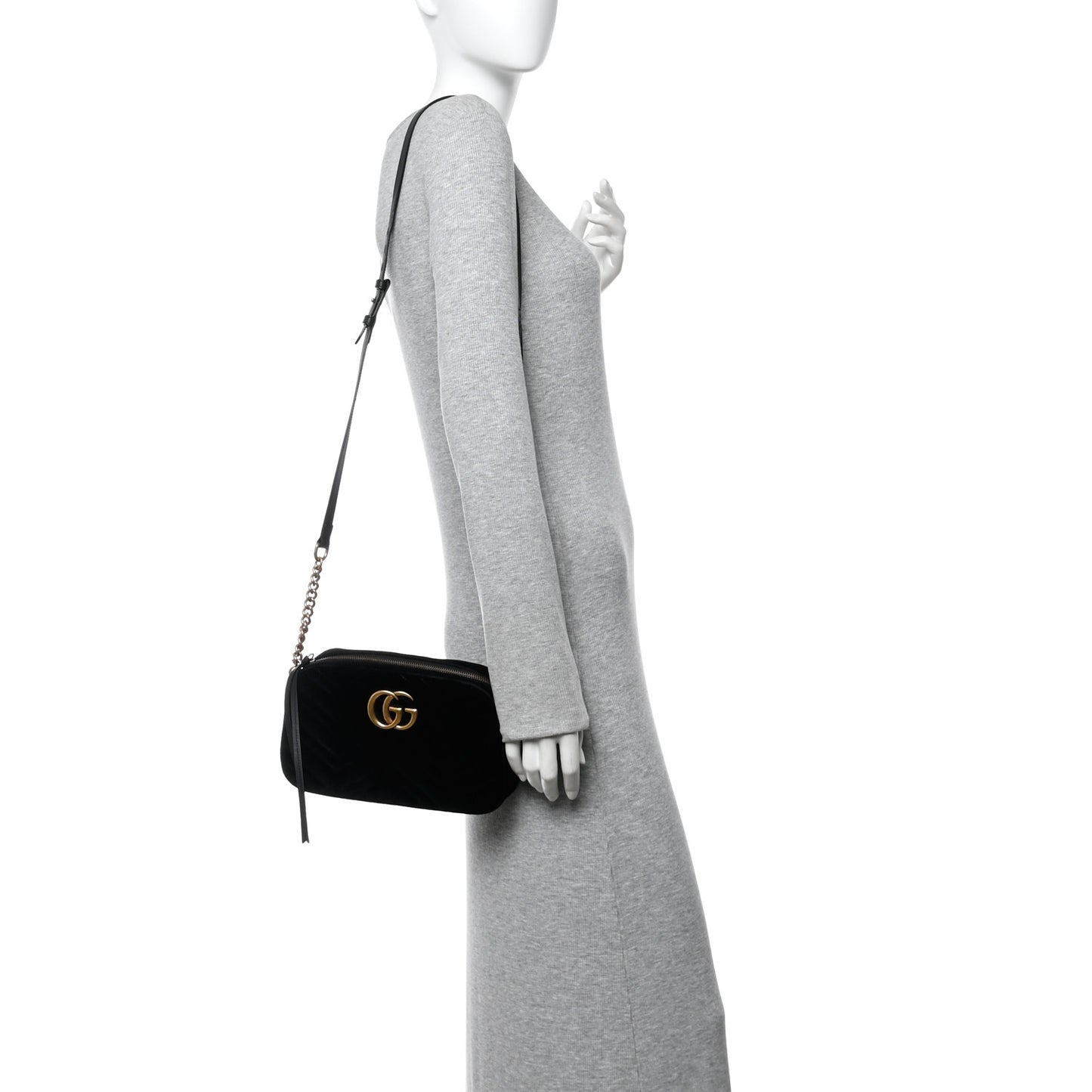 Velvet Matelasse Small GG Marmont Chain Shoulder Bag Black